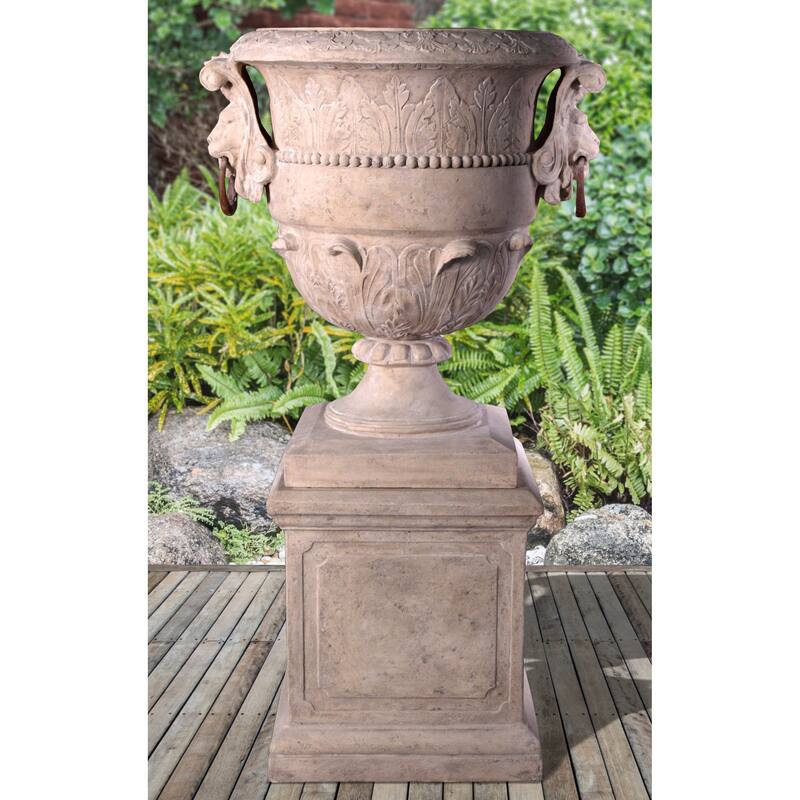 Large Lion Urn on Base Stone Cast