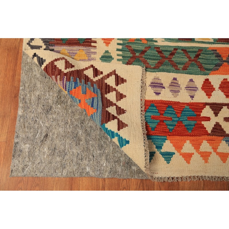 Geometric Kilim Oriental Rug Flatweave Wool Carpet - 9'7"x 12'10"