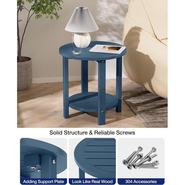 WINSOON Outdoor Side Table for Patio 16in HIPS Small Round Outdoor End Table - 2-Tier