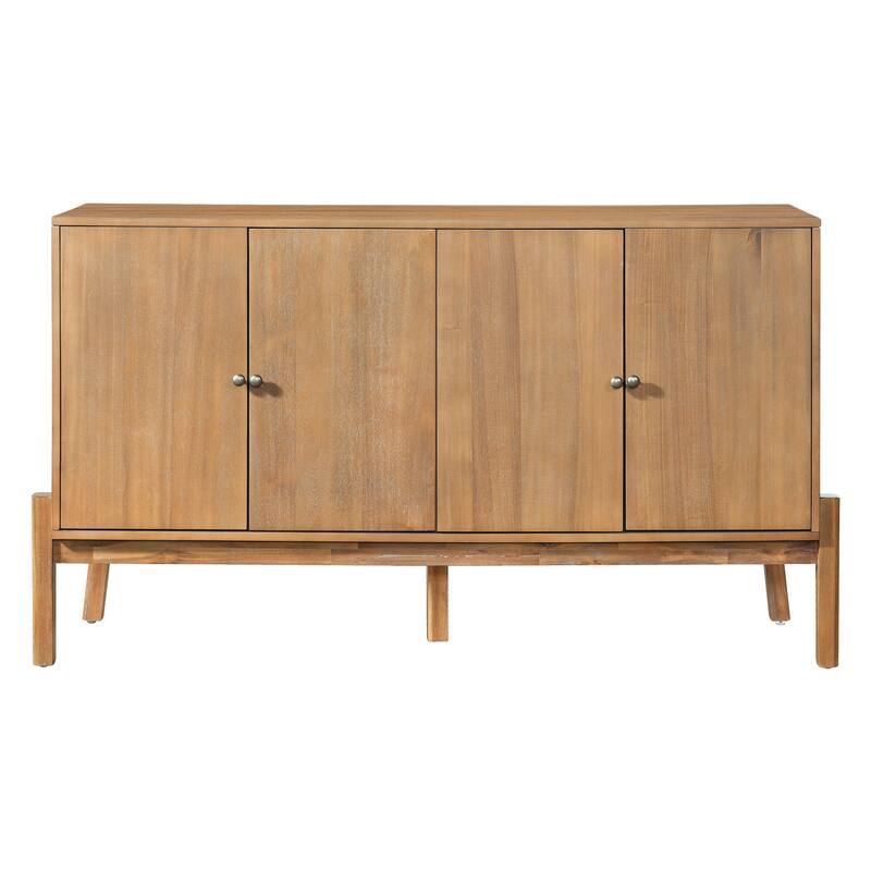 Vintage Sideboard Buffet Cabinet, 34.2" H 4-Door Storage Cabinet with Metal Handles, Brown Finish for Dining Room or Living Room