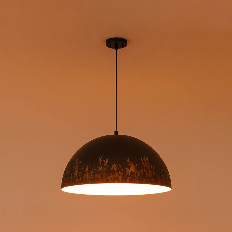 European Artisanal Antique Gold Patina Iron Oversized Dome Pendant