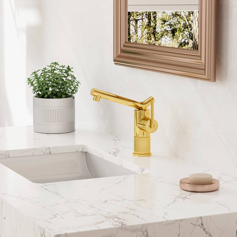 Modland Single Hole Bathroom Faucet, Swivel Spout NSF/CUPC Certified, 200K Leak-Proof & Salt Spray 10, Chrome / Gold / Black - Brushed Gold