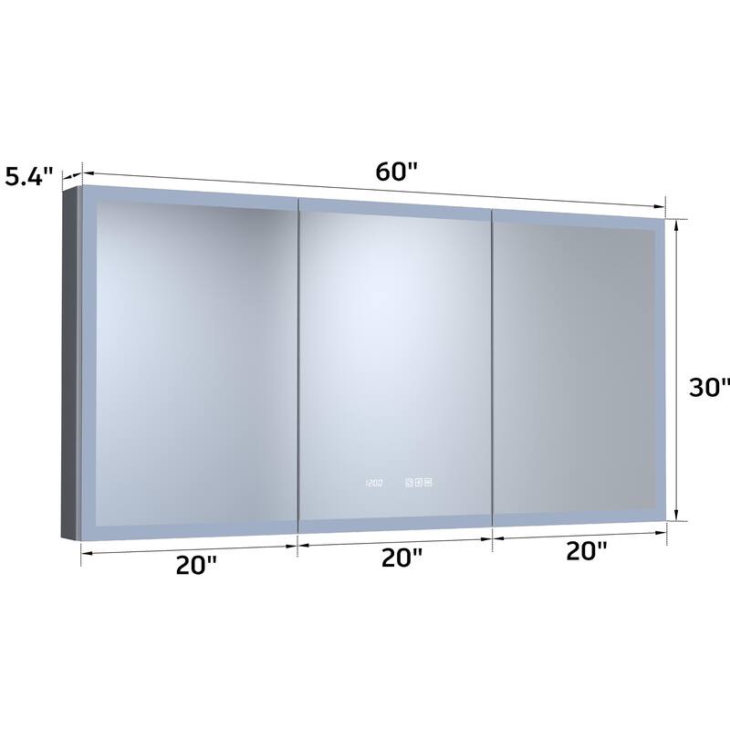 GDFStudio - Delmar Modern Aluminum LED Lighted Medicine Cabinet with Mirror Anti Fog and Digital Clock