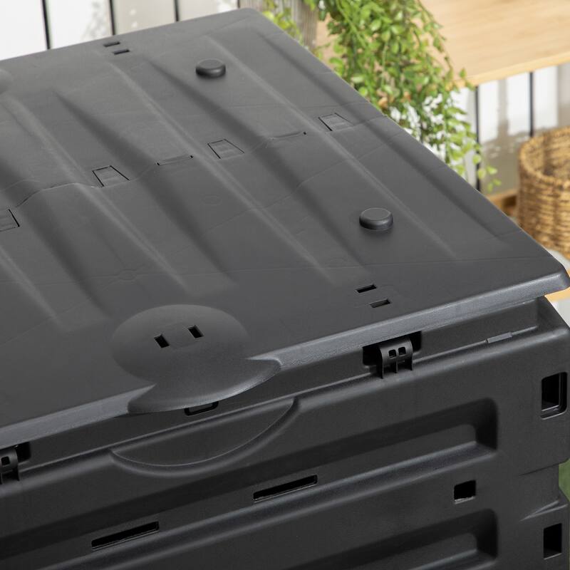 Outsunny Garden Compost Bin, 120 Gallon (450L) Garden Composter with 80 Vents and 2 Sliding Doors, Lightweight & Sturdy
