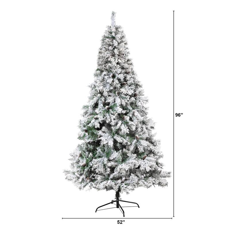 8' Flocked White River Mountain Pine Artificial Christmas Tree, Unlit - 8 Foot