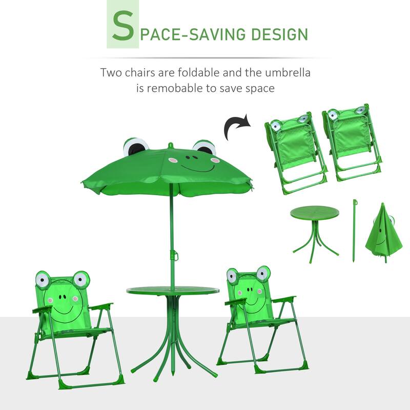 Outsunny Kids Folding Picnic Table and Chair Set Frog Pattern - 19.75" L x 19.75" W x 18" H