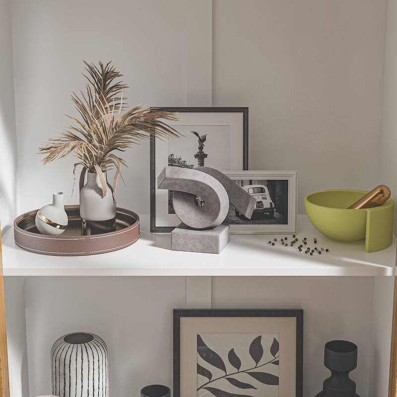 Boho Wood & MDF Display Cabinet with Tempered Glass Doors, Carved Arch Frame & Metal Handle Drawer