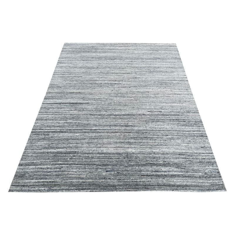 Natural Grey Hand-Knotted Wool Modern Lori Baft Gabbeh Solid Color Rug, 10' x 14', plush elegant accent - L