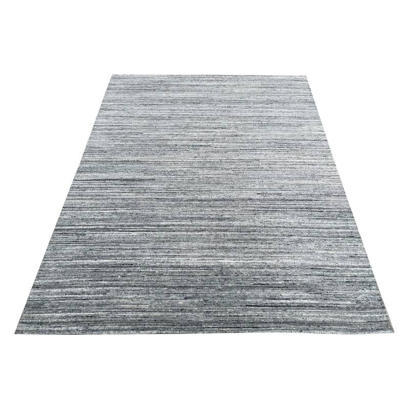 Natural Grey Hand-Knotted Wool Modern Lori Baft Gabbeh Solid Color Rug, 6' x 9', soft cozy area rug - L