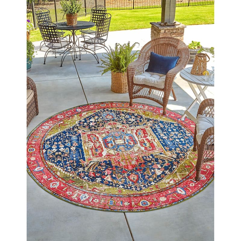 Outdoor Nirie Collection Area Rug - Multi - 6'1" Round