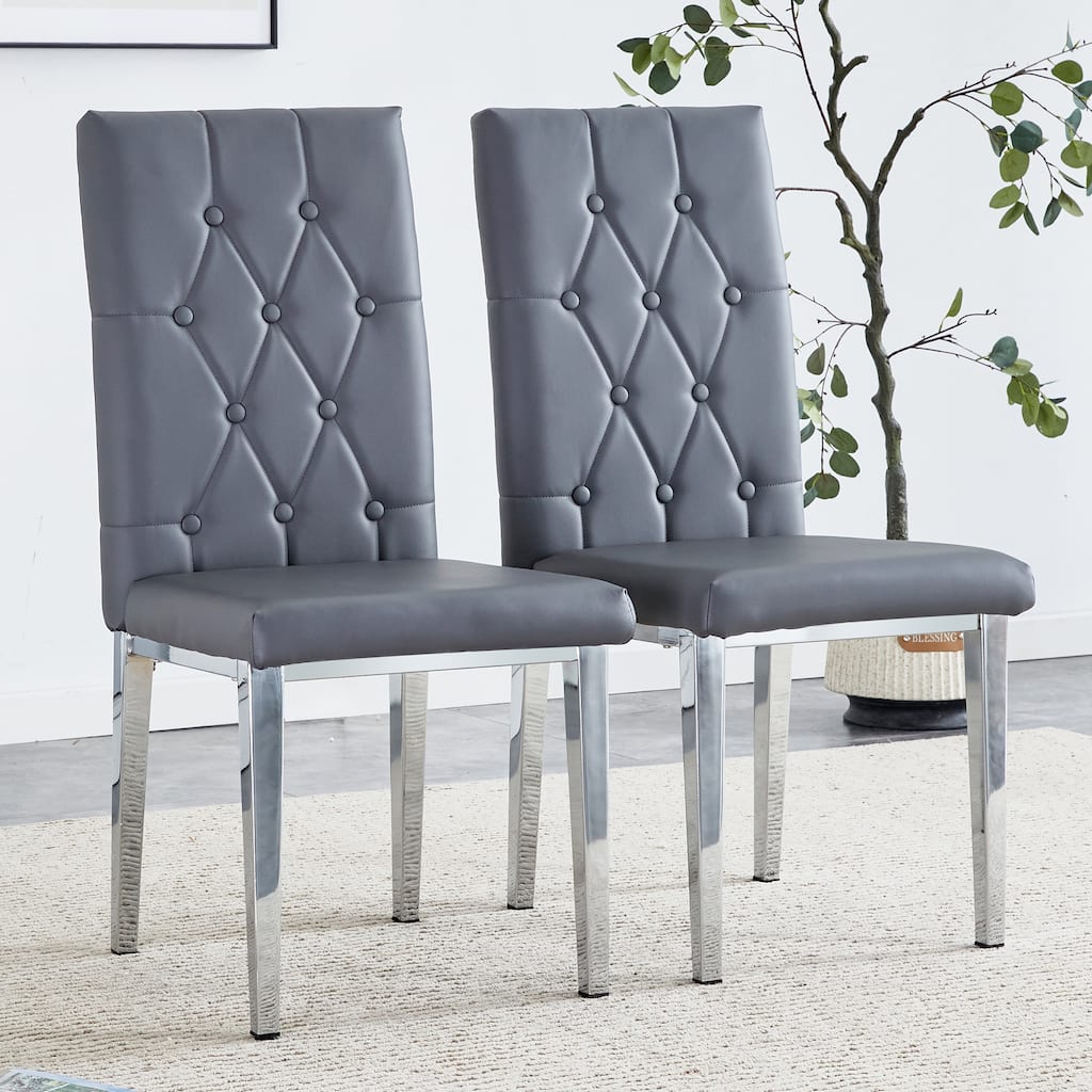 2 Piece PU Armless Dining Chair with Mesh High Back, Cushioned, Metal Legs for Dining Room Kitchen Dresser Living Room Bedroom