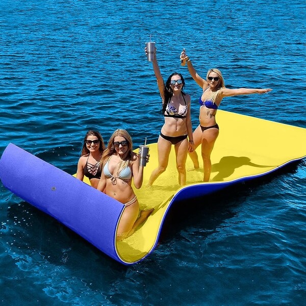 3 Layer Swimming Pool Float Floating Mat in Yellow and Blue - Bed