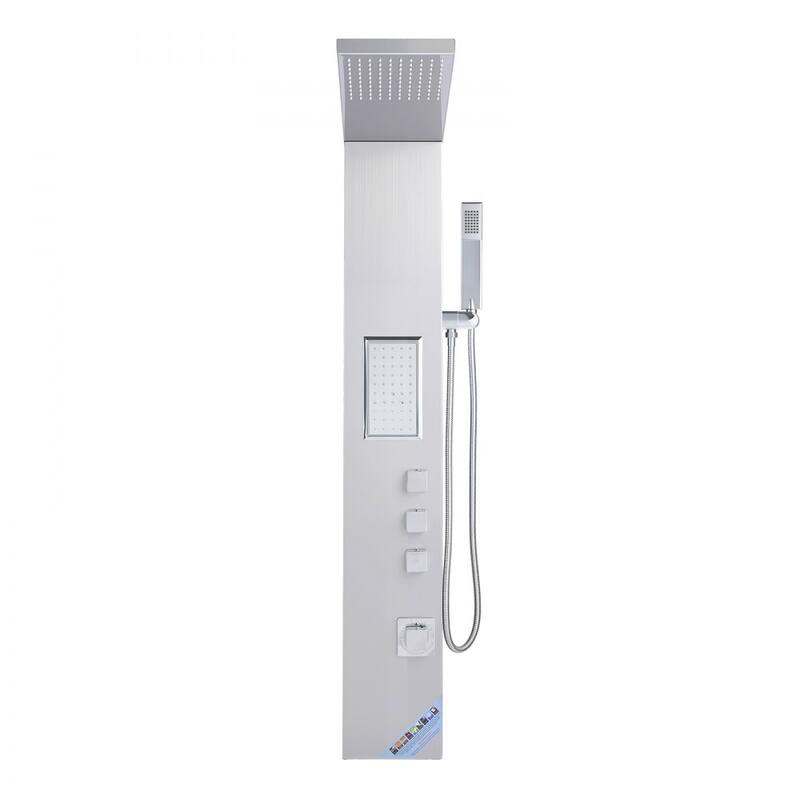 Silver Stainless Steel 3-in-1 Shower Panel with Rainfall, Massage and Handheld - 53.0x 7.9x 18.1 inch