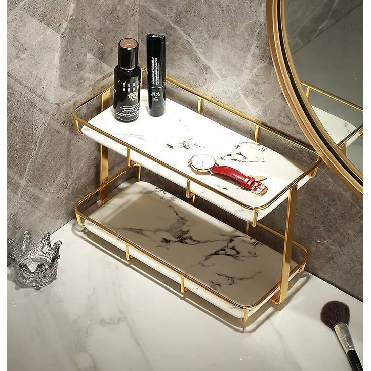 Bathroom Organizer Countertop Makeup Organizer Cosmetics Storage Display Rack 2 - Gold