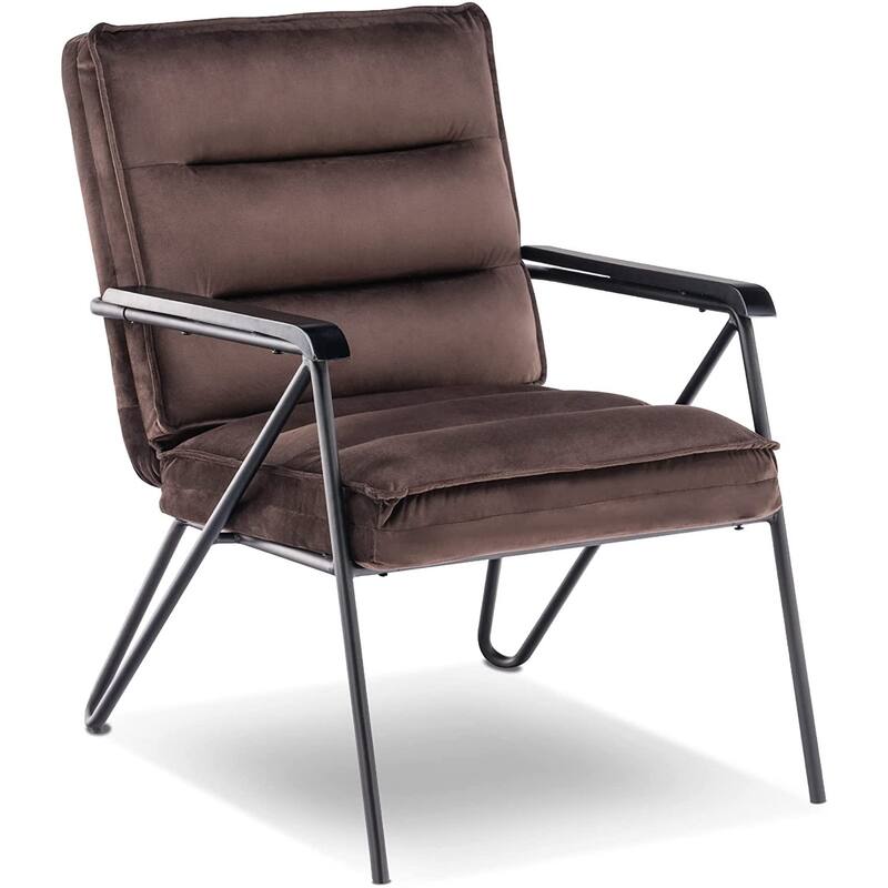 MCombo Tufted Velvet and Iron Club Chair with Ottoman - Chair - Brown