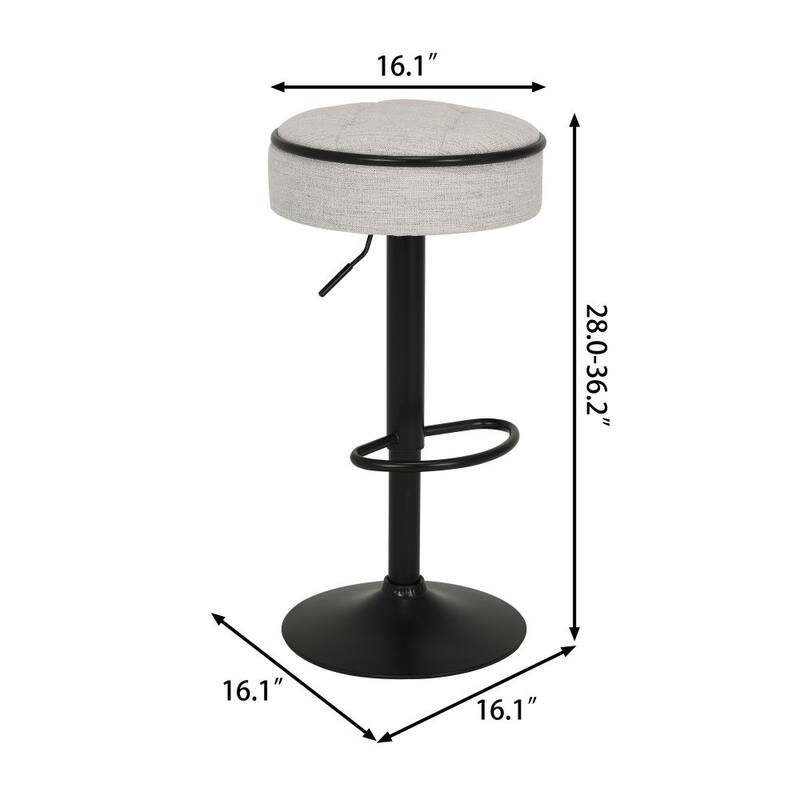 Set of 2 Linen Round Storage Bar Stool