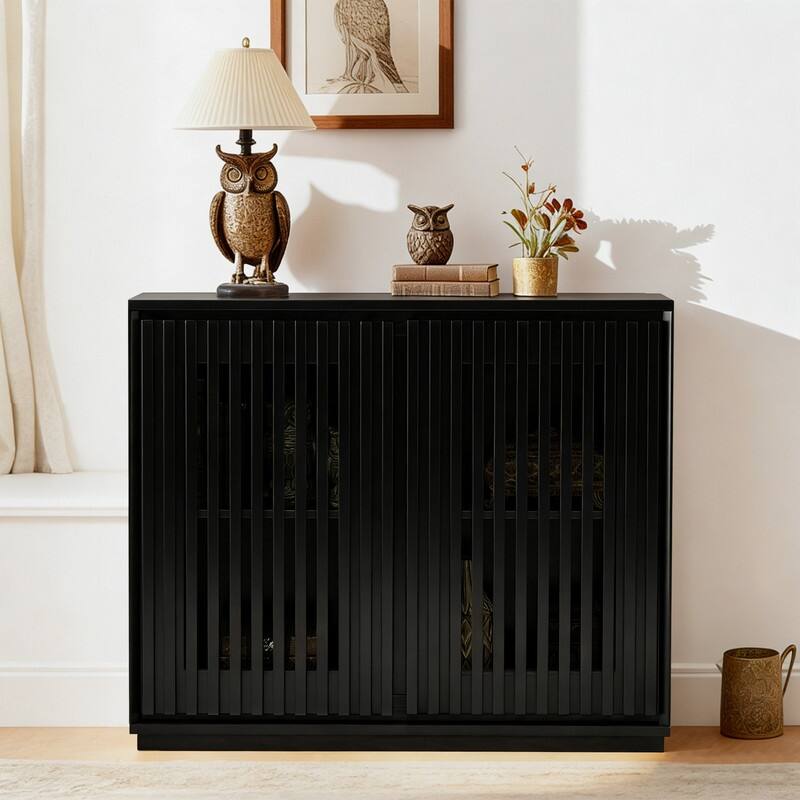 Mid Century Modern Sideboard Cabinet with Fluted Design and Convenient Storage for Dining Spaces - Black