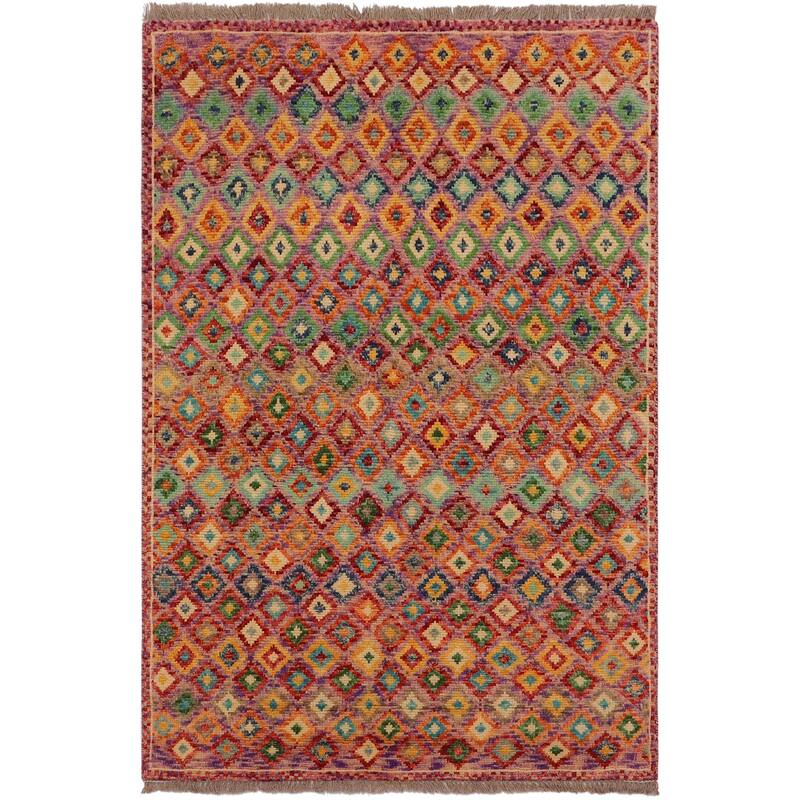 Shabby Chic Balochi Marsh Purple/Rust Hand Knotted Wool Rug - 3'5'' x 4'11''