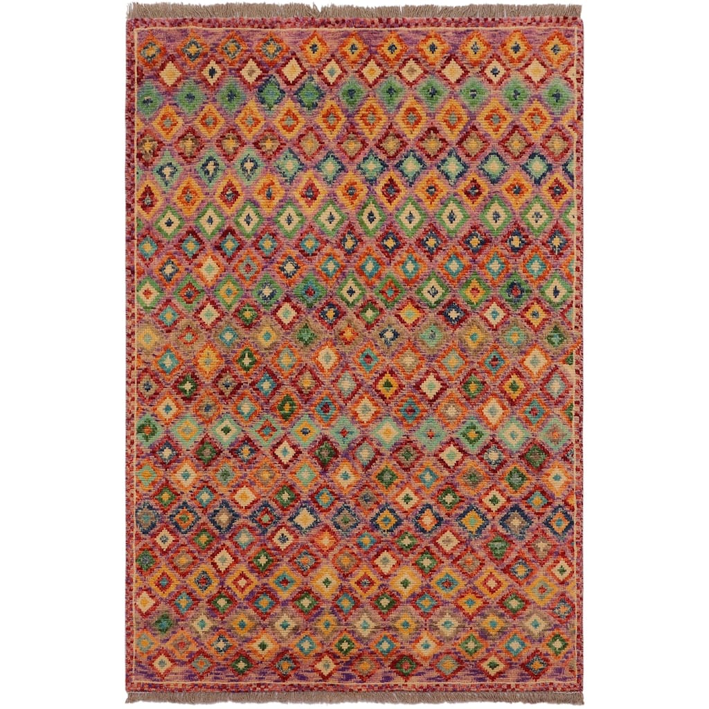 Shabby Chic Balochi Marsh Purple/Rust Hand Knotted Wool Rug - 3'5'' x 4'11''