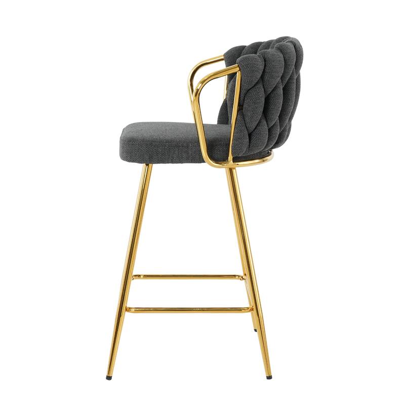 Bar Stools Set of 2, Kitchen Island Bar Chair with Back, Upholstered Low Bar Stools with Footrest and Metal legs