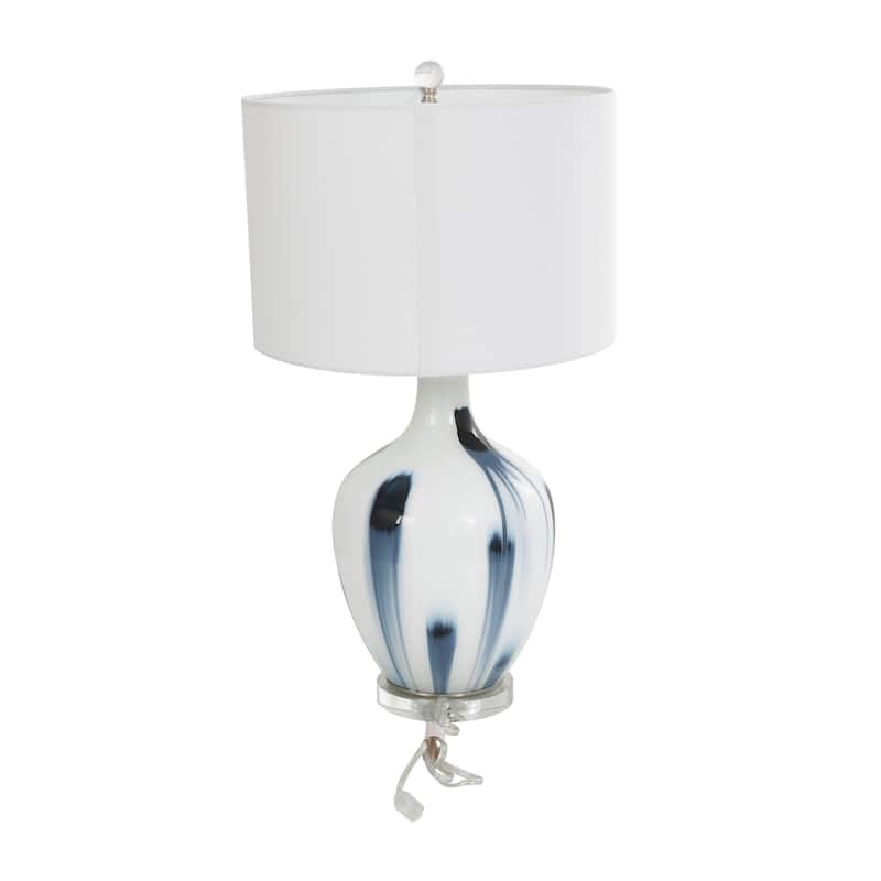 Glass Abstract Room Accent Lamp with Blue Drip Splatter Design - White - Roche River Decor