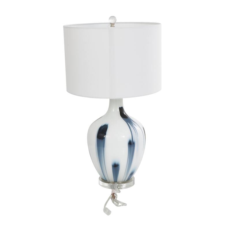 White Glass Abstract Room Accent Lamp with Blue Drip Splatter Design