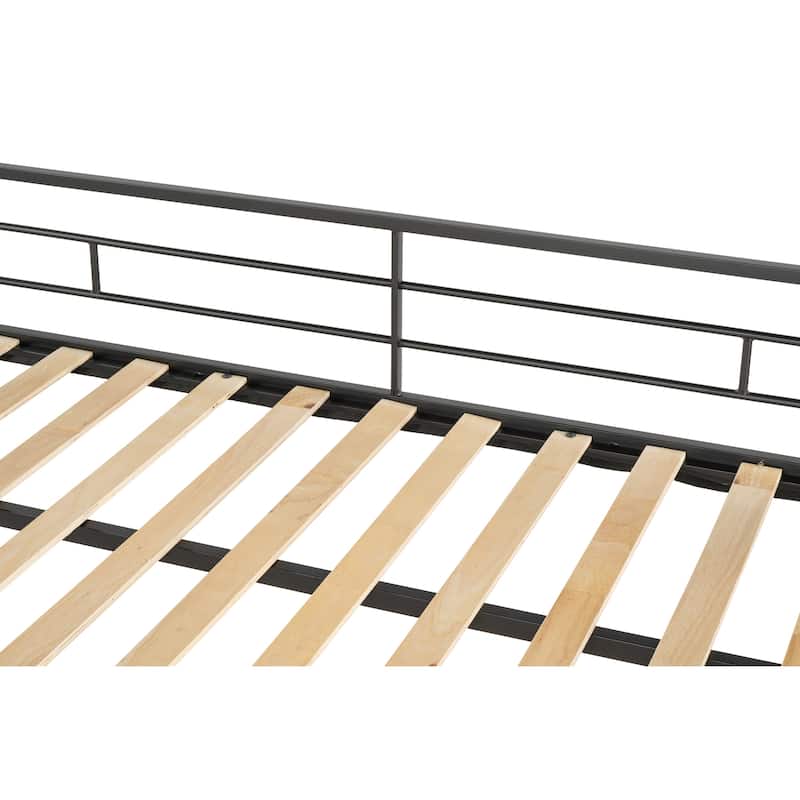 Black Twin over Twin Size Steel Bunk Bed with Fence and Ladder for Kids, Boys and Girls