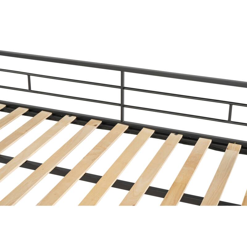 Twin Bunk Bed Low Metal Floor Bunk Bed with Built-in Ladder, High Guardrail