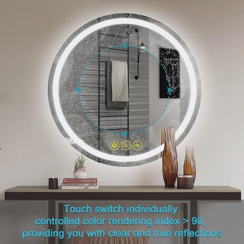 SmartShine Contemporary LED Dimmable 32" Round Anti-Fog Backlit Bathroom Vanity Mirror - Clear