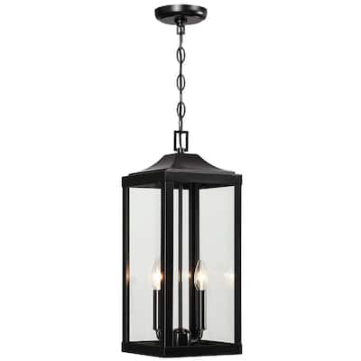 2-Light Black Large Transitional Outdoor Hanging Pendant Light with Clear Glass-20" H - 20 in. H