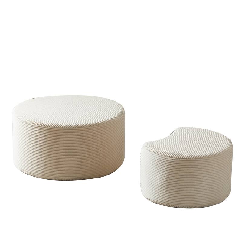 Nesting Coffee Table Set Of 2,Upholstered,Foam Round Coffee Table Side Table End Table Ottoman, No Assembly