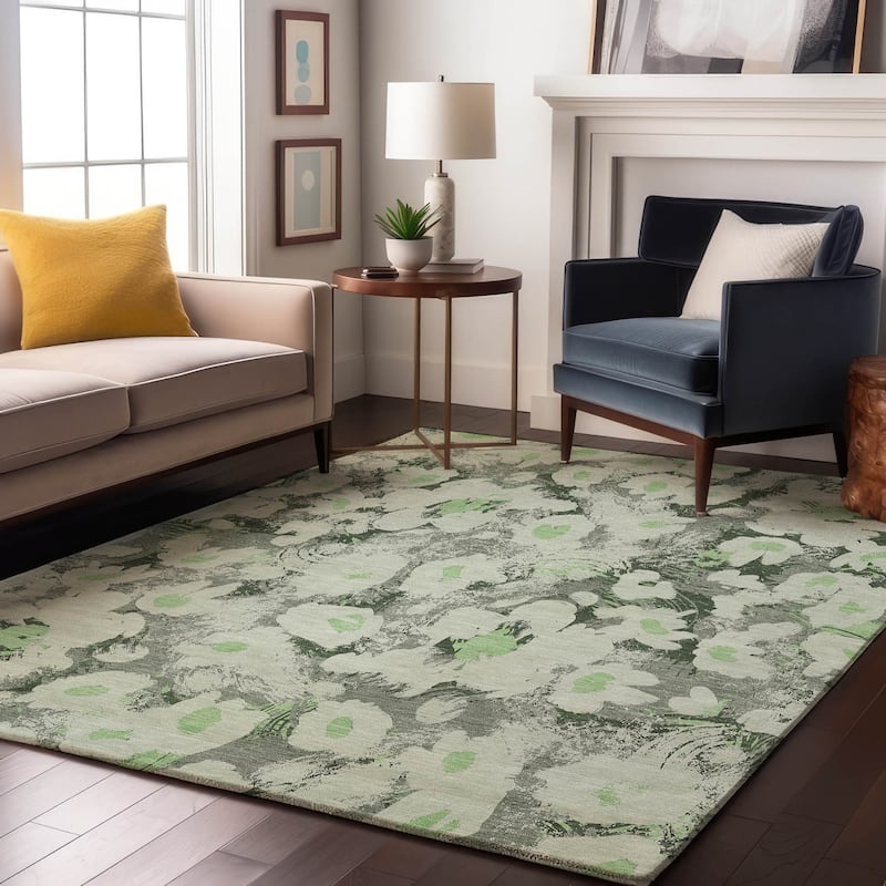 Premium Washable Super Soft Contemporary Floral Mayfield Rug - Aloe - 8' x 10' - Rectangle