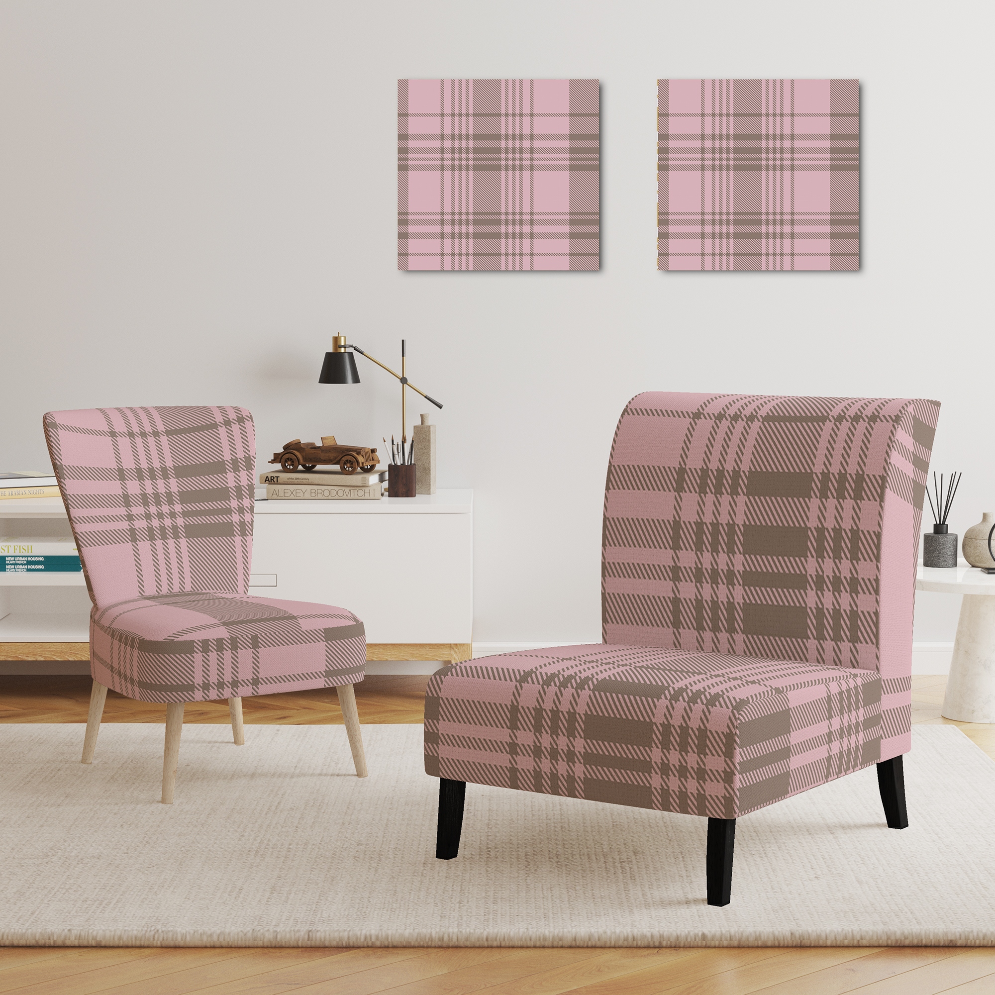 Pink tartan chair sales