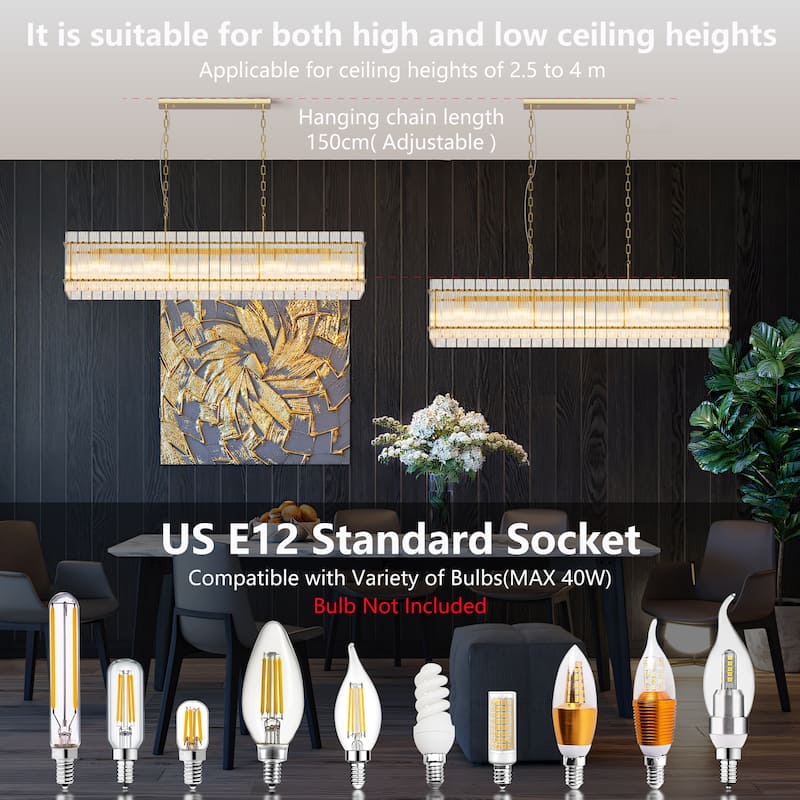 Anmytek Modern Gold Crystal Chandelier 10-Light Pendant Ceiling Light for Dining Room Living Room