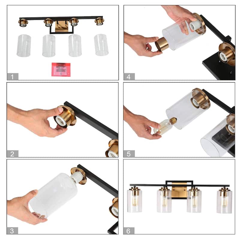 2/3/4-Light Modern Black Gold Bathroom Vanity Lights Seeded Glass Wall Sconces