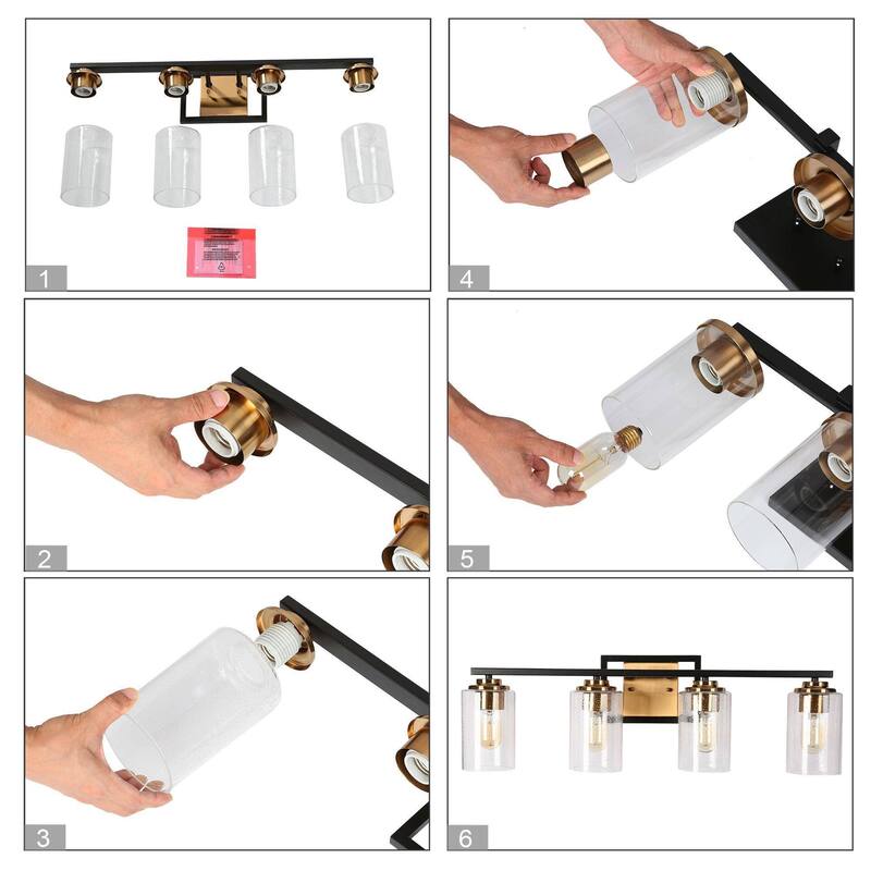 Modern Black Gold 3-Light Bathroom Vanity Lights Wall Lighting with Seeded Glass Shade