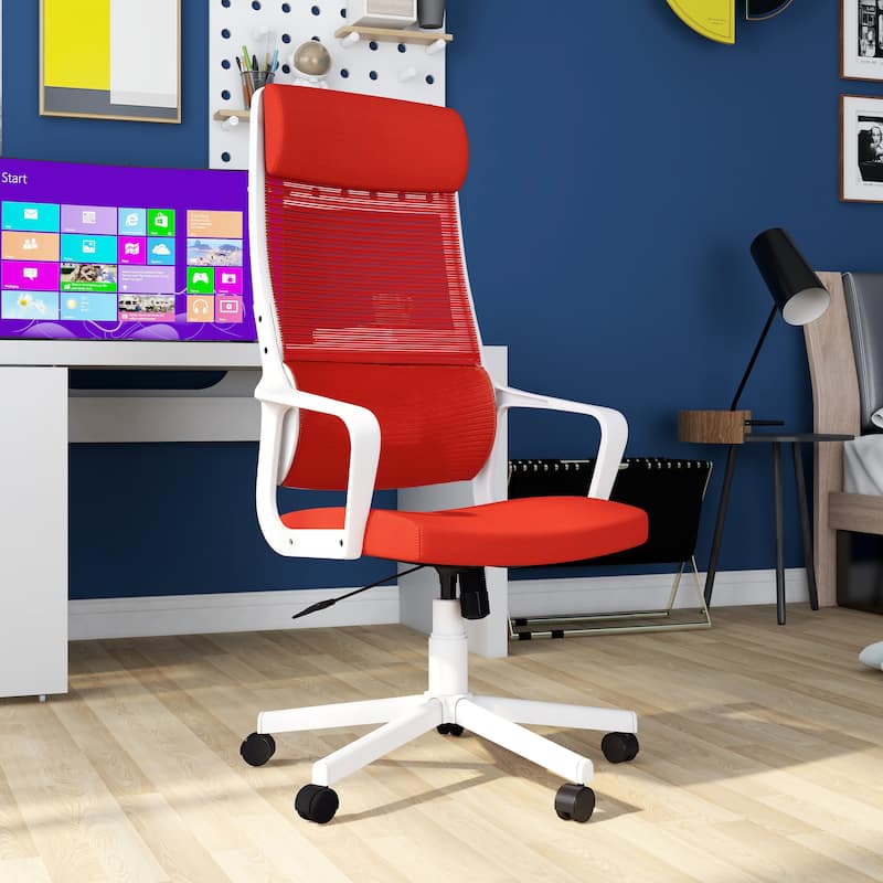 Sykes Contemporary Fabric Height Adjustable Ergonomic Swivel Desk Chair by Furniture of America - Red