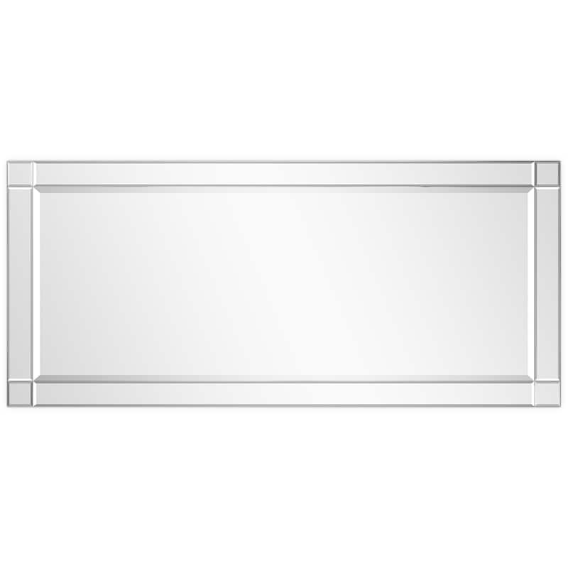 Moderno Squared Corner Beveled Rectangle Wall Mirror, Solid Wood Frame, 1"-Beveled Center Mirror, Ready to Hang - Clear