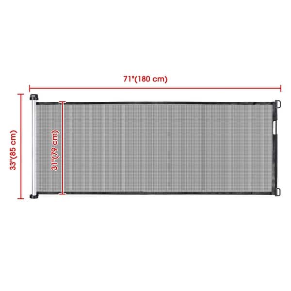 dimension image slide 1 of 2, Yescom Retractable Baby Gate for Stairs 71" Wide 33" Tall Dog Gate for DoorwaysPool Desk Porch