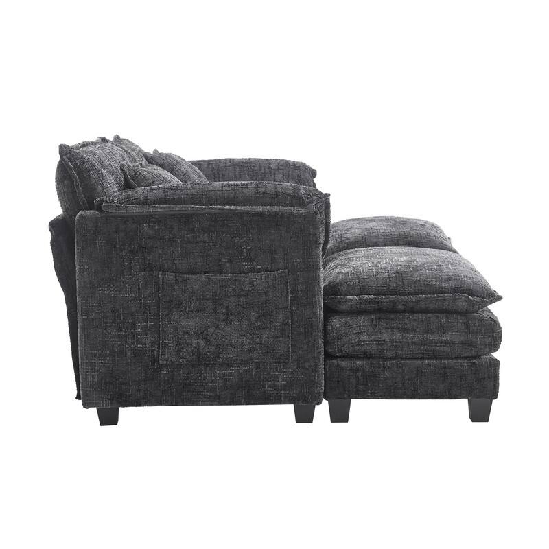 76.77" Chenille Upholstered Sofa with 2 Ottomans