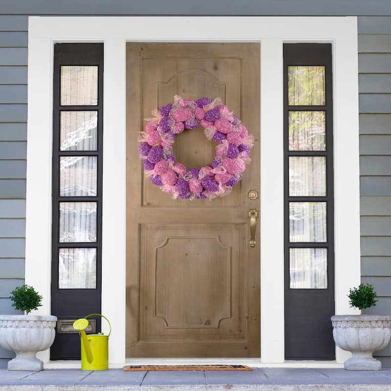 Glittered Easter Egg Wreath with Mesh Ribbons - 20"
