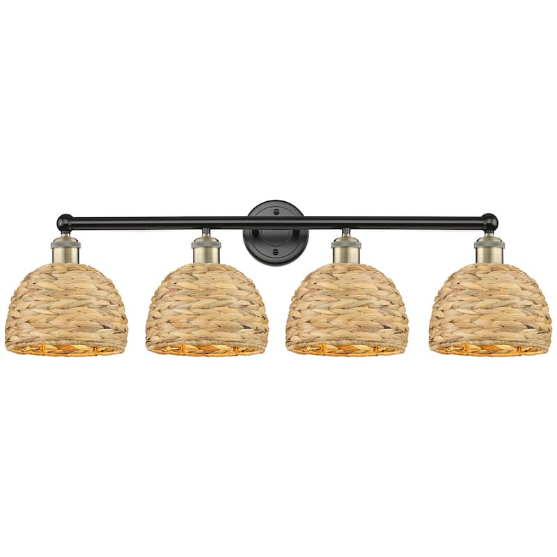 Innovations Lighting 616-4W-11-35 Woven Rattan Vanity Woven Rattan 4 - Black Antique Brass / Natural