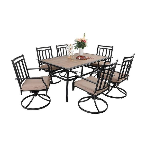Mfstudio Patio Dining Set 7 Pieces Metal Furniture Set Outdoor 6 X Swivel Chairs With 1 Wood Like Umbrella Table Overstock 32531420