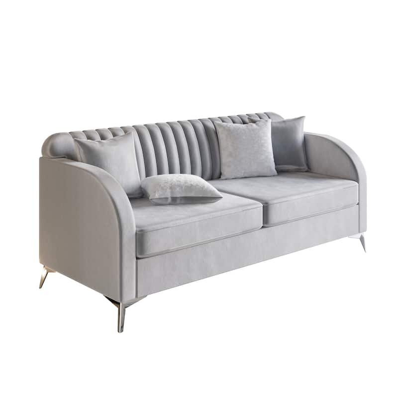 CraftPorch Vertical Channel Tufted Velvet Upholstered Sofa - Silver Grey