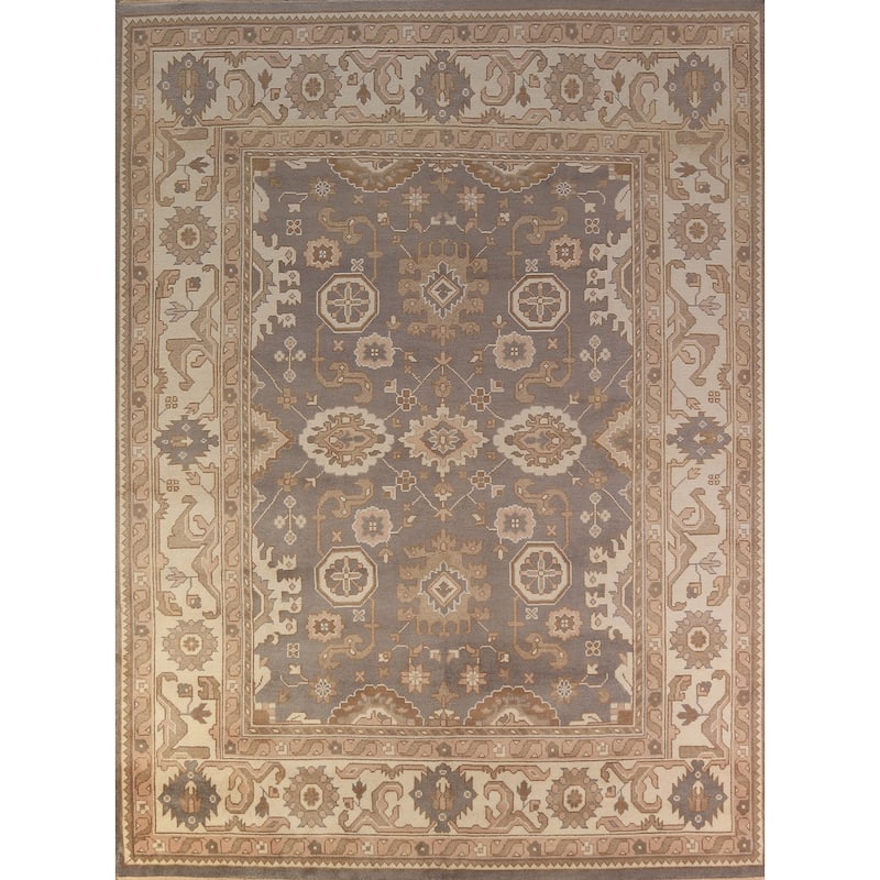 Gray Oushak Indian Area Rug Hand-Knotted Wool Carpet - 9'0"x 12'0"