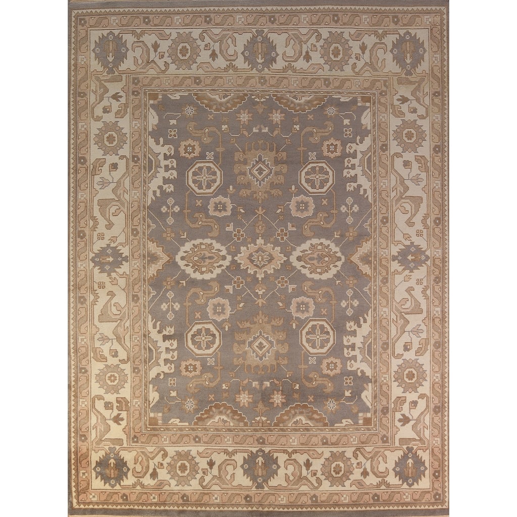 Gray Oushak Indian Area Rug Hand-Knotted Wool Carpet - 9'0"x 12'0"