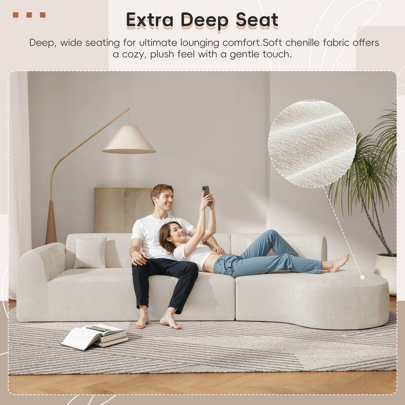 140" Fully Assembled Curved Sectional Sofa with High-Density Compressed Foam Chaise Lounge 3-Piece Modern Living Room Set