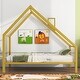 preview thumbnail 2 of 8, Gold Twin Size Metal House Platform Bed with Roof and Chimney for Boys and Girls,Bedroom