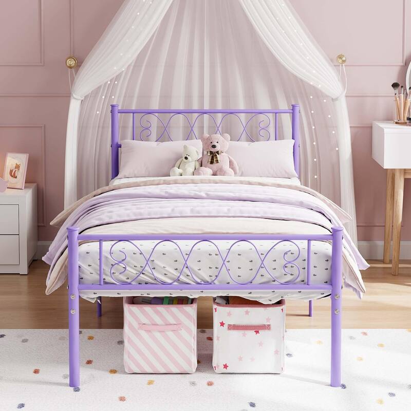 Bed Frame with Headboard and Footboard for Girls and Boys