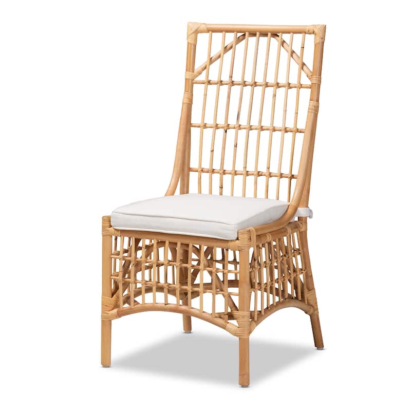 Rose Bohemian Upholstered Rattan Dining Chair-White/Natural Brown - White, Natural Brown